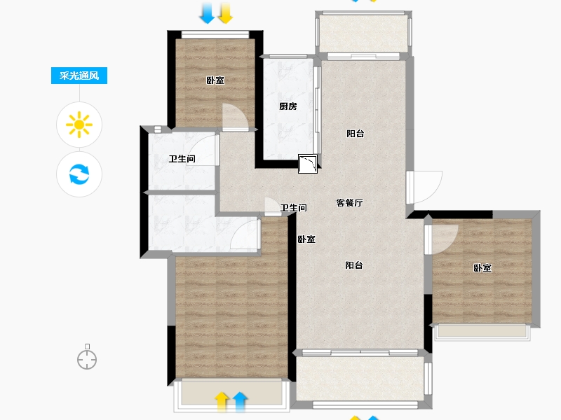 湖北省-黄石市-玖鸣·湖山樾-93.00-户型库-采光通风