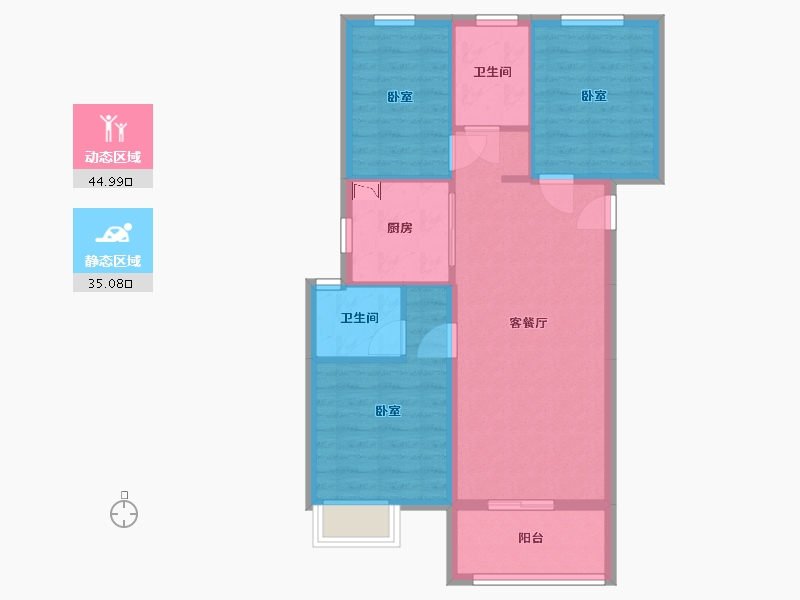 湖北省-武汉市-北辰金地漾时代-71.62-户型库-动静分区