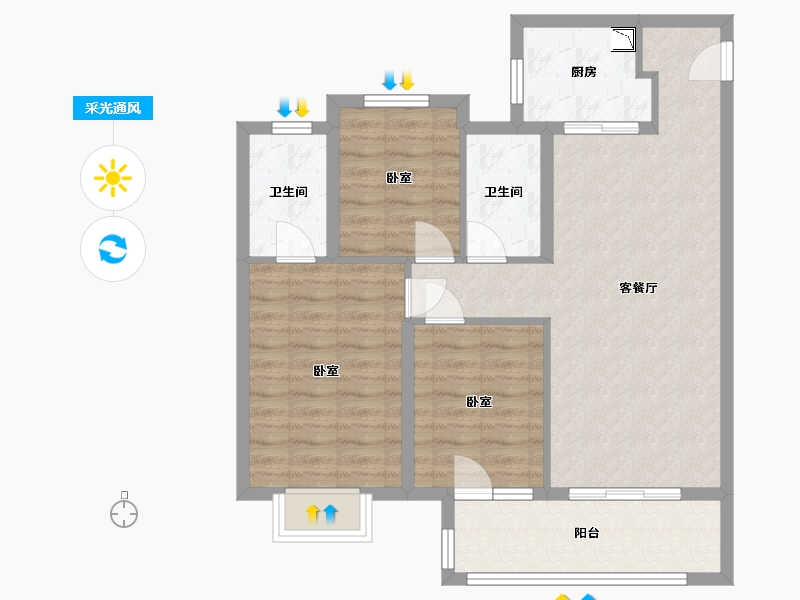 湖北省-武汉市-北辰金地漾时代-81.62-户型库-采光通风