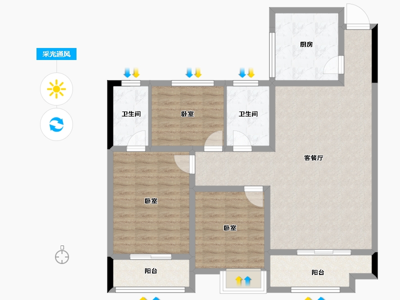 湖北省-孝感市-加泰北美明珠-96.72-户型库-采光通风