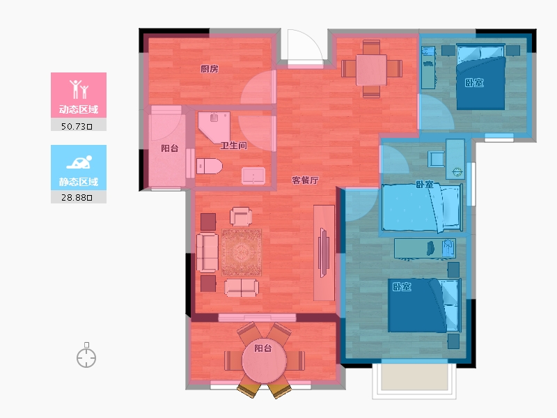 安徽省-安庆市-辉隆北城秀里-70.99-户型库-动静分区