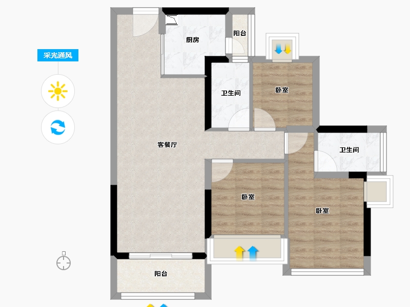 广东省-佛山市-龙光玖龙湖-69.66-户型库-采光通风