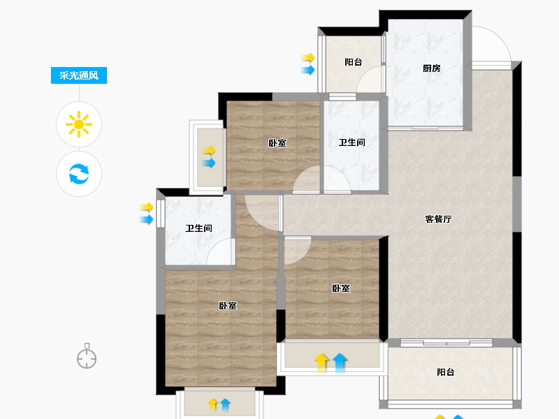 广东省-江门市-江门恒大悦珑湾-82.69-户型库-采光通风