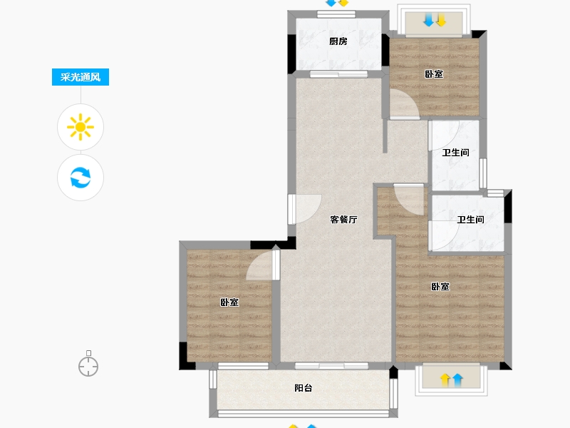 湖北省-武汉市-德信江南大院-84.79-户型库-采光通风