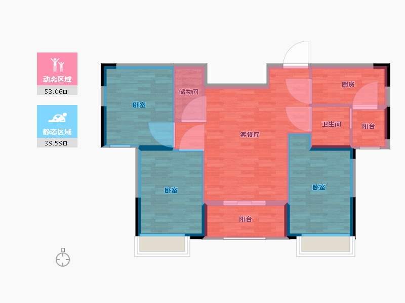 湖北省-武汉市-歌林花园三期林语境-84.01-户型库-动静分区