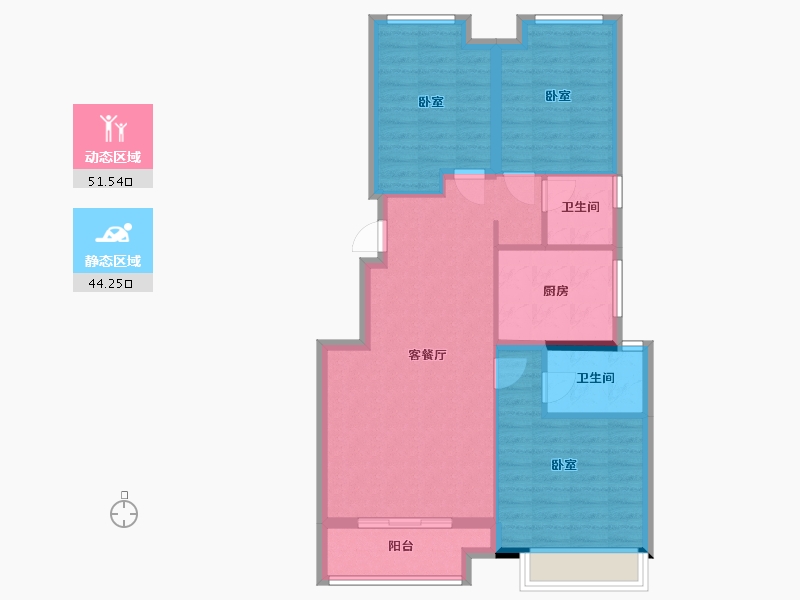 浙江省-杭州市-君望观澜二期-86.14-户型库-动静分区