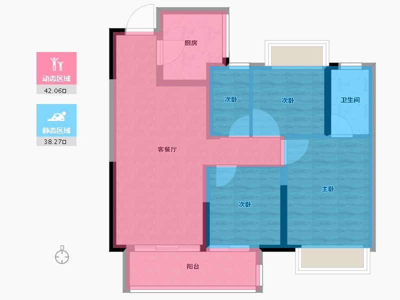 湖南省-长沙市-华远碧桂园海蓝城-70.81-户型库-动静分区