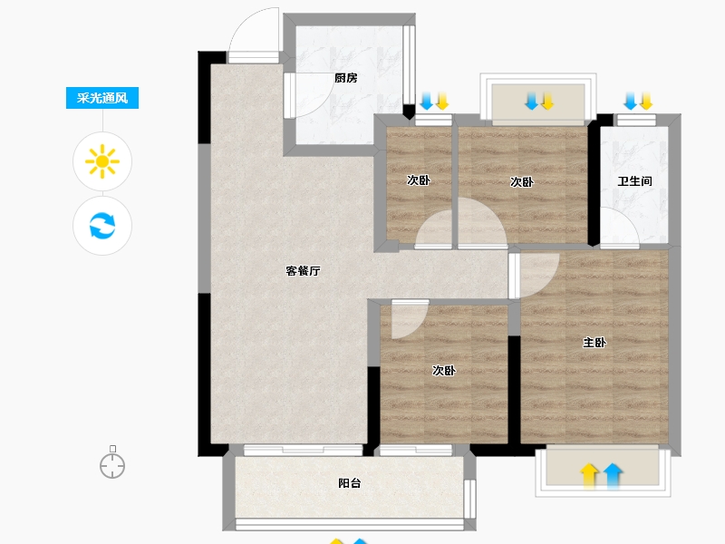 湖南省-长沙市-华远碧桂园海蓝城-70.81-户型库-采光通风