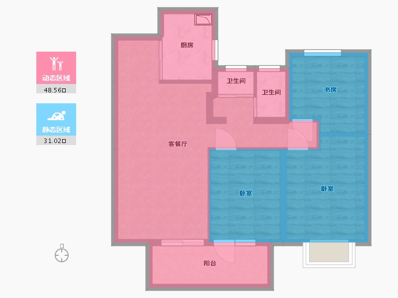 湖北省-武汉市-北辰金地漾时代-70.32-户型库-动静分区