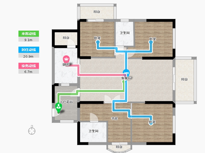 湖北省-武汉市-南国明珠四期-127.39-户型库-动静线