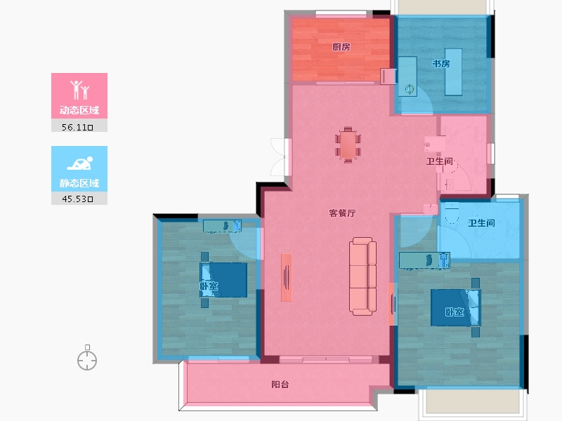 江苏省-镇江市-南山浅水湾花苑-92.00-户型库-动静分区