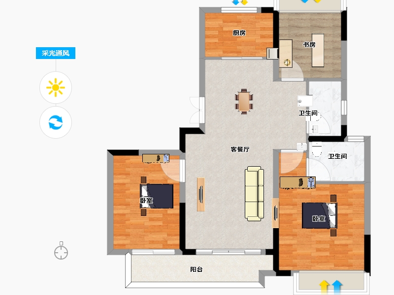 江苏省-镇江市-南山浅水湾花苑-92.00-户型库-采光通风