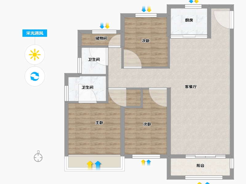 山东省-威海市-保集蓝郡-88.60-户型库-采光通风