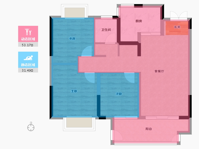 江苏省-常州市-牡丹水岸首府-76.00-户型库-动静分区