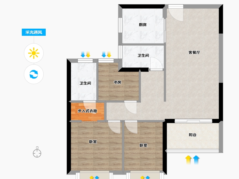 湖北省-武汉市-保利城六期爱尚里-74.99-户型库-采光通风