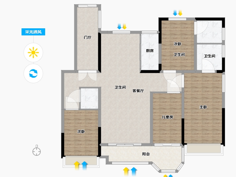 安徽省-蚌埠市-荣盛华府二区·玖珑院-159.00-户型库-采光通风