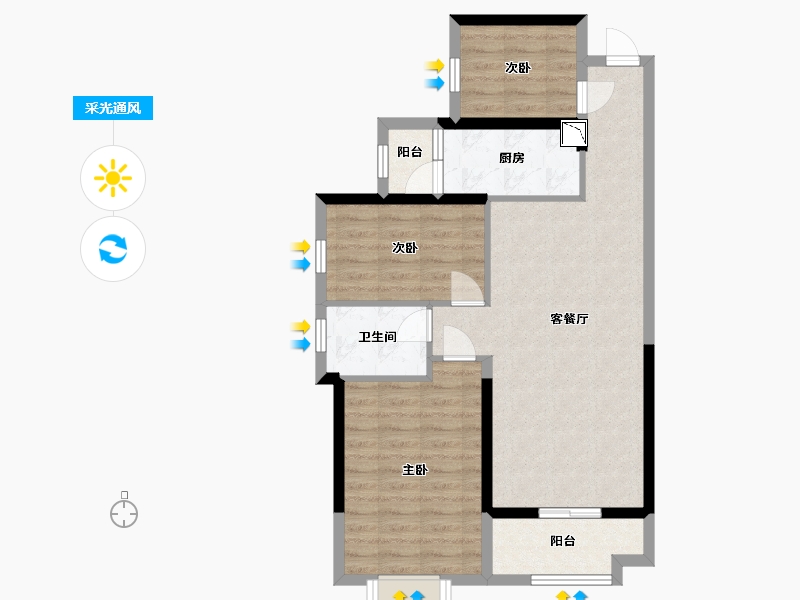 广东省-惠州市-惠阳恒大棕榈岛-75.00-户型库-采光通风