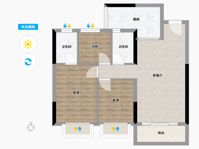 湖北省-武汉市-佳兆业悦府-68.93-户型库-采光通风