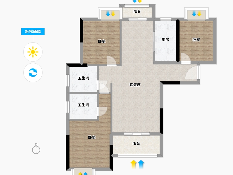 湖北省-武汉市-新港湾-96.00-户型库-采光通风