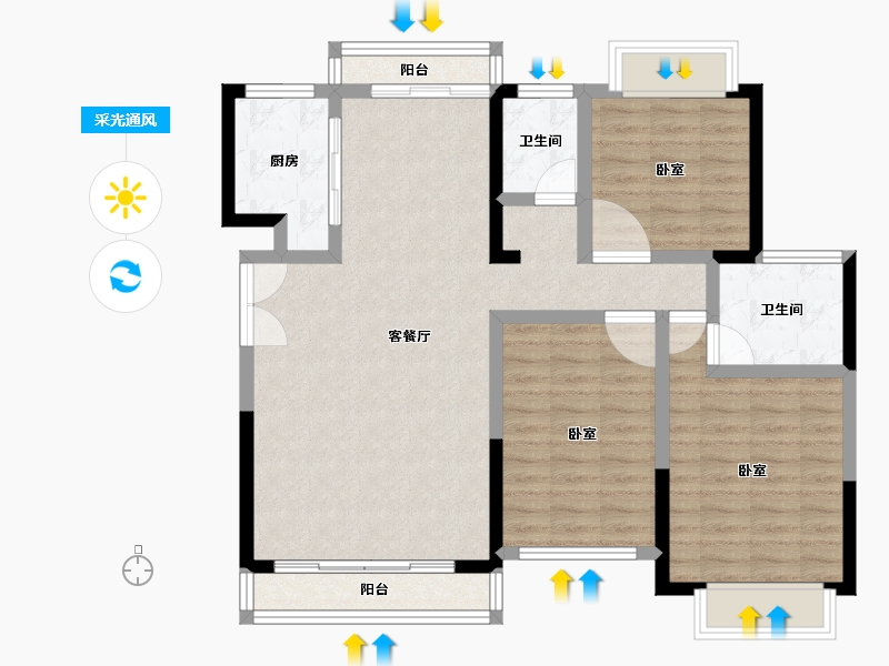 湖南省-长沙市-湘江东苑-96.46-户型库-采光通风