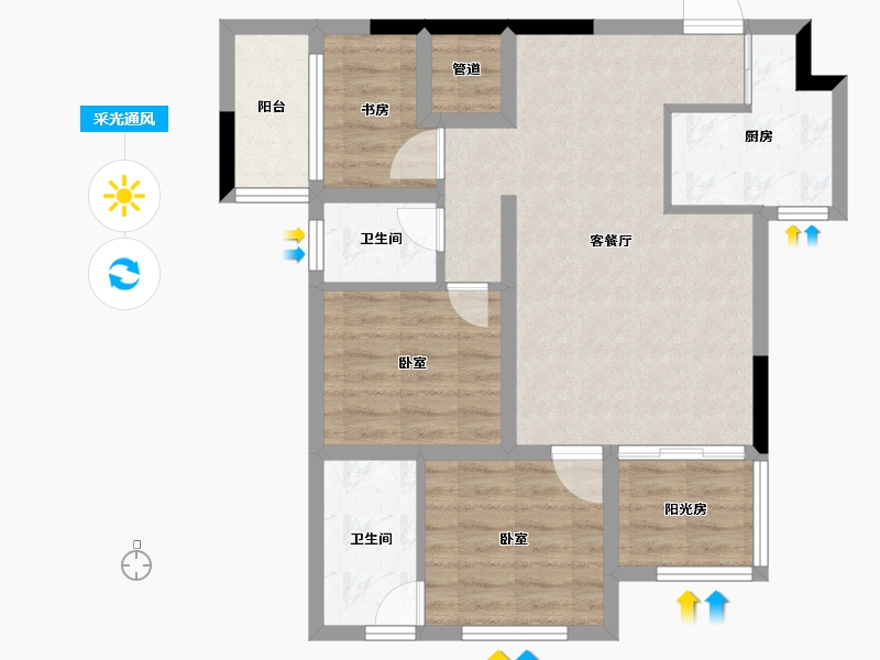 湖南省-长沙市-和顺·洋湖壹号-71.00-户型库-采光通风