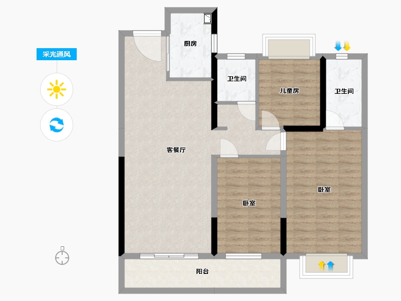 湖北省-武汉市-中建壹品澜荟-95.55-户型库-采光通风