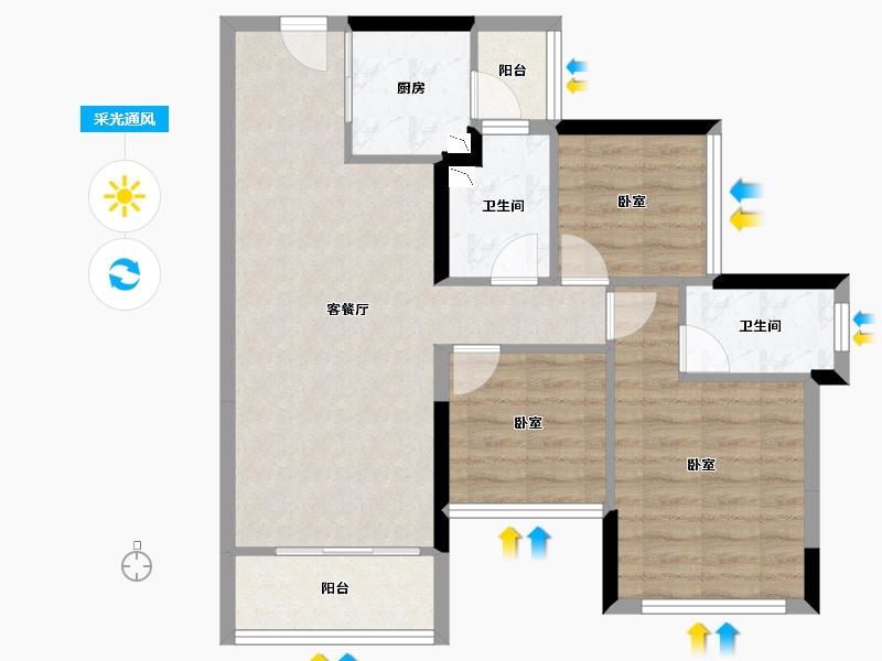 广东省-广州市-龙光天曜-72.14-户型库-采光通风