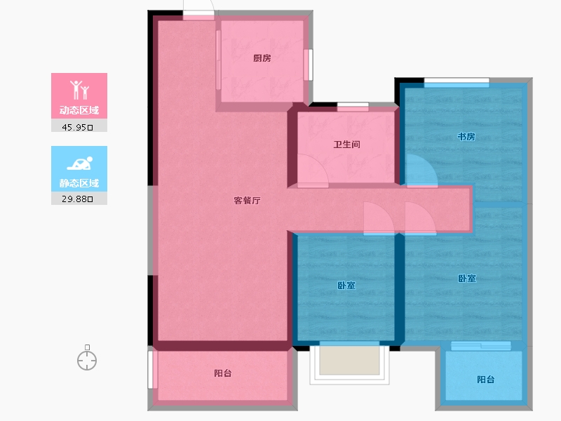 湖北省-武汉市-金色港湾君临水岸-66.32-户型库-动静分区