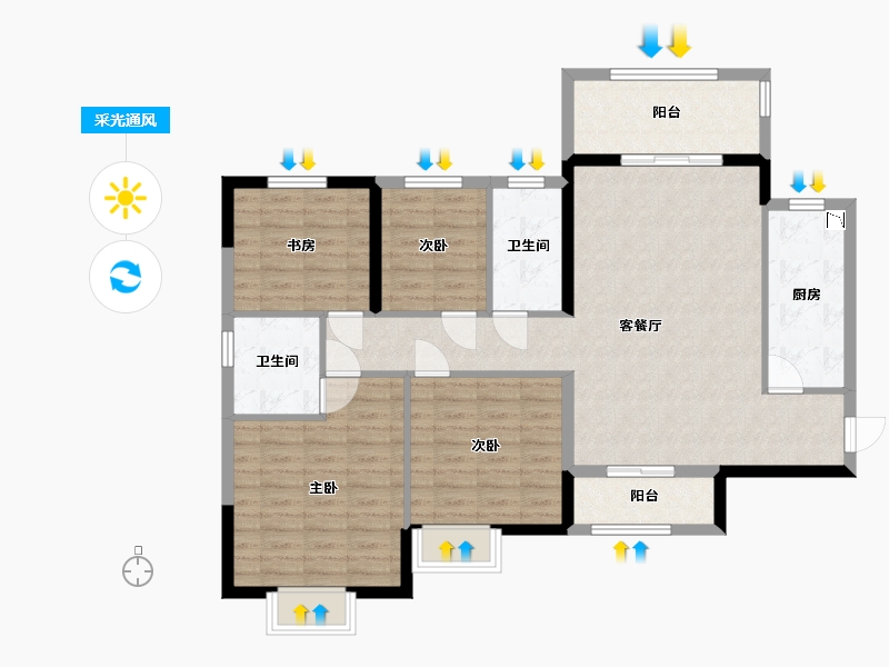 湖南省-长沙市-恒大上林苑住宅-107.33-户型库-采光通风