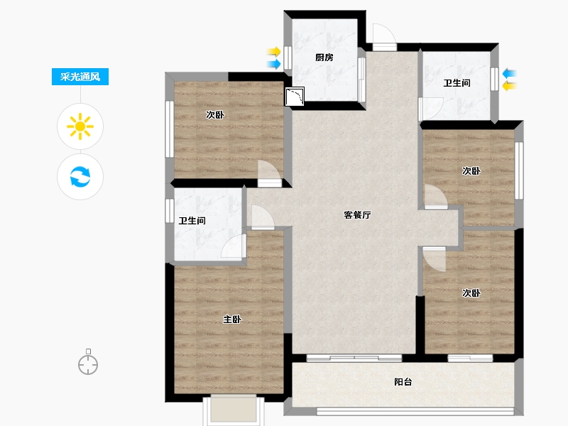 广东省-惠州市-惠阳恒大棕榈岛-97.00-户型库-采光通风