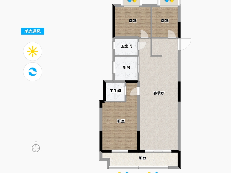 湖北省-武汉市-中建壹品澜荟-90.66-户型库-采光通风