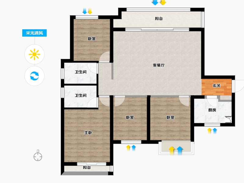 湖南省-长沙市-中海·熙湾-105.38-户型库-采光通风