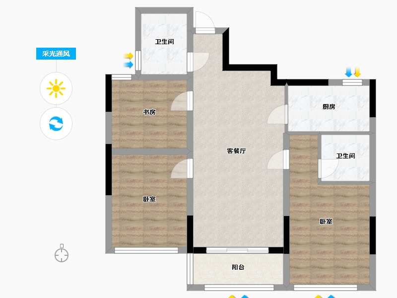 浙江省-杭州市-明华名港城二期-84.08-户型库-采光通风