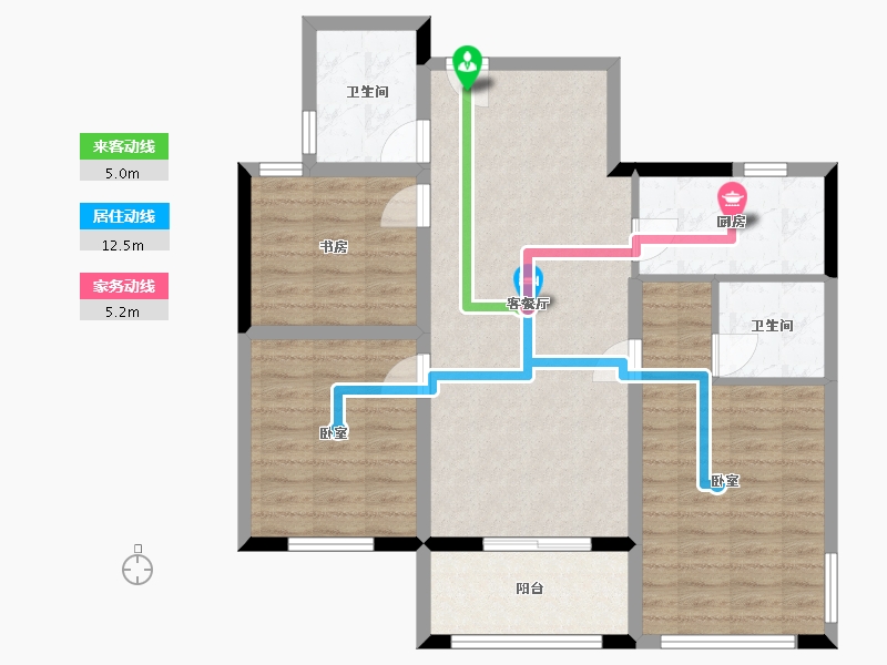 浙江省-杭州市-明华名港城二期-90.08-户型库-动静线