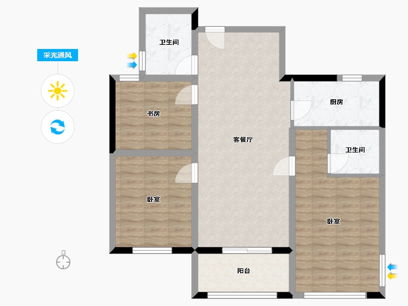 浙江省-杭州市-明华名港城二期-90.08-户型库-采光通风