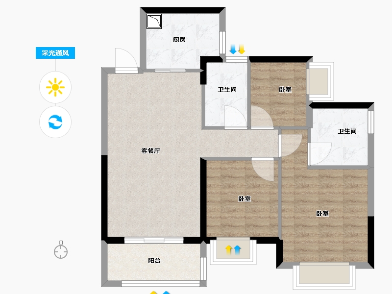 广东省-佛山市-恒大御湖郡-77.00-户型库-采光通风