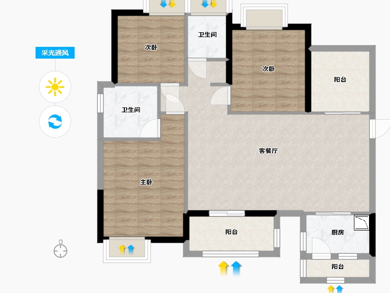 湖南省-长沙市-楚天郡府-95.66-户型库-采光通风