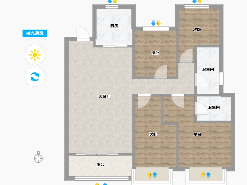 湖南省-长沙市-阳光城溪山悦-81.90-户型库-采光通风