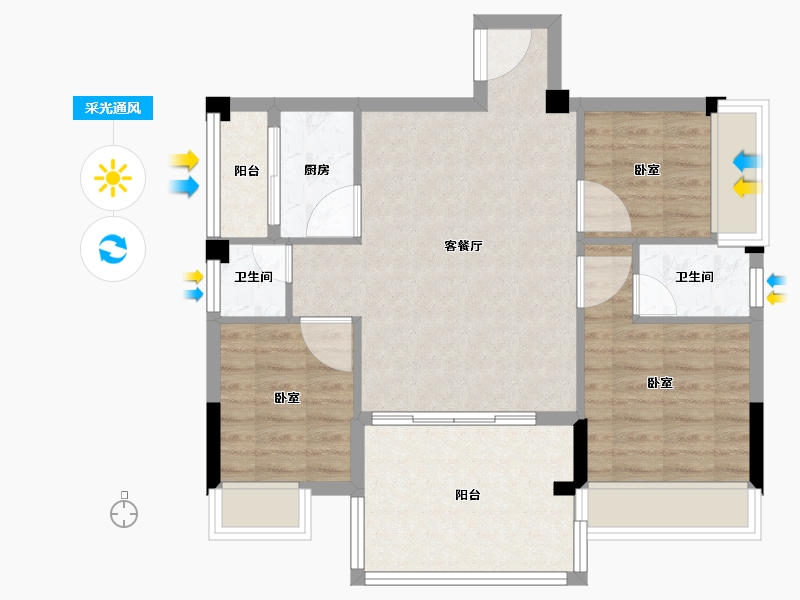 广东省-江门市-雅景·富怡苑-74.00-户型库-采光通风