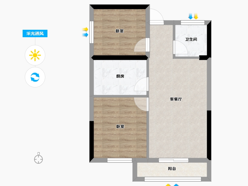 湖北省-黄石市-恒泽花语-53.54-户型库-采光通风