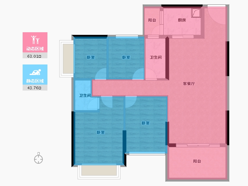 广东省-湛江市-兆兴碧瑞花园二期-95.55-户型库-动静分区