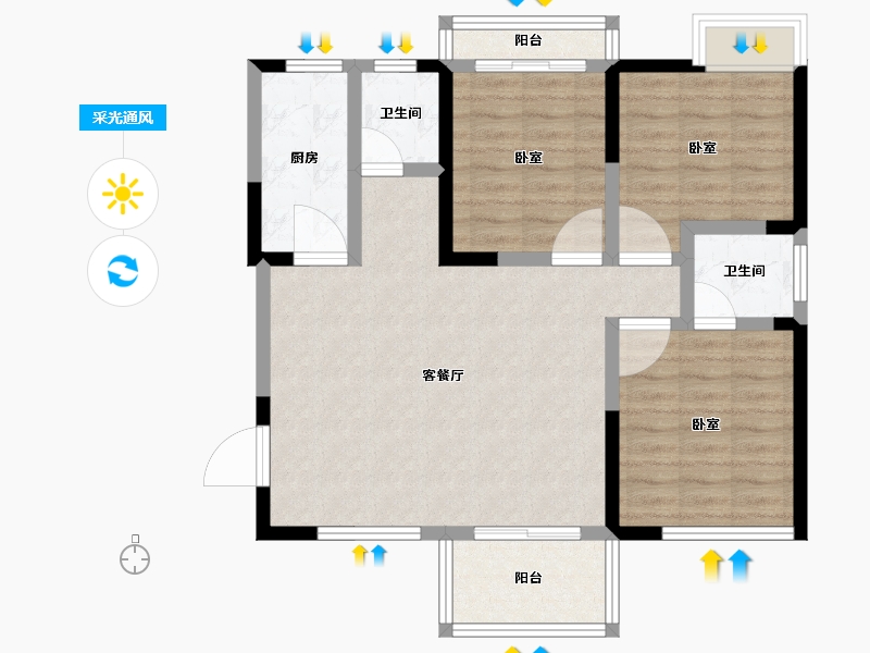 湖南省-长沙市-湘江东苑-84.79-户型库-采光通风