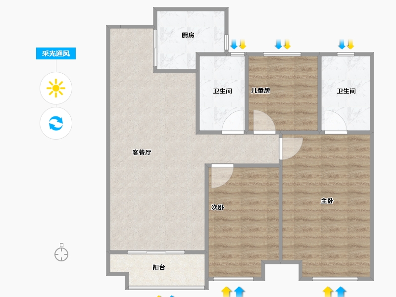 陕西省-西安市-西安保利天悦-76.75-户型库-采光通风