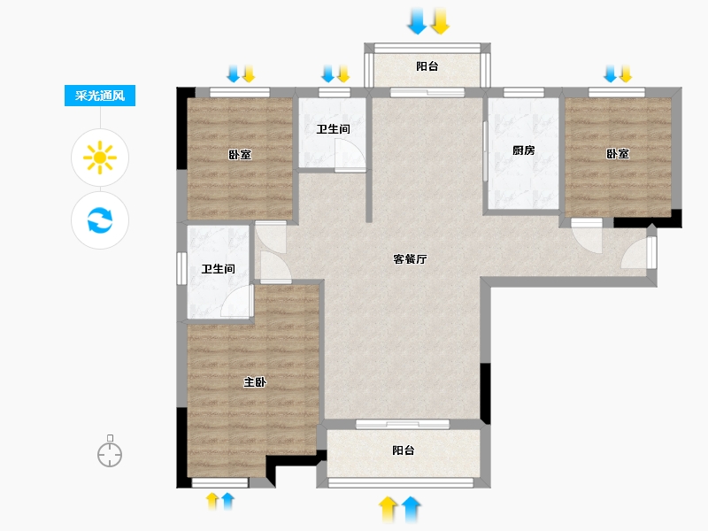 湖北省-武汉市-汉水新城中法印象-93.20-户型库-采光通风