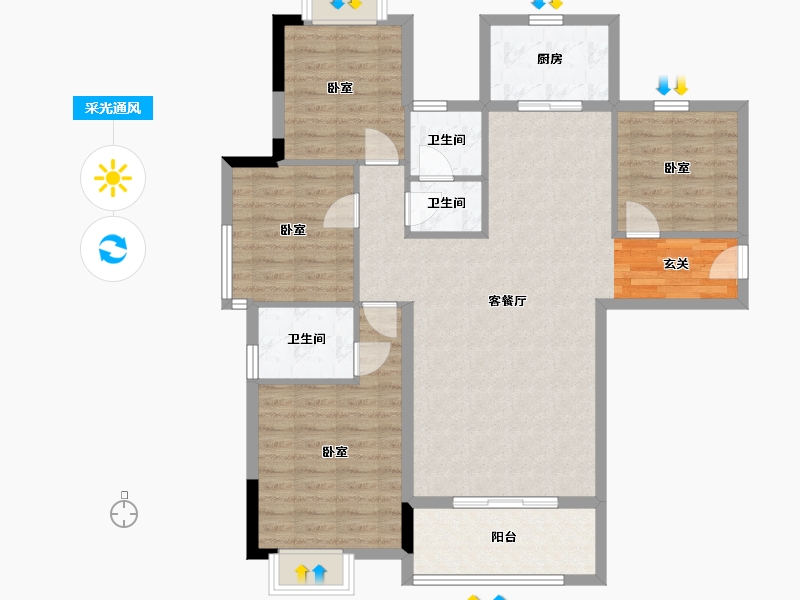 湖南省-岳阳市-东风湖景苑-104.26-户型库-采光通风