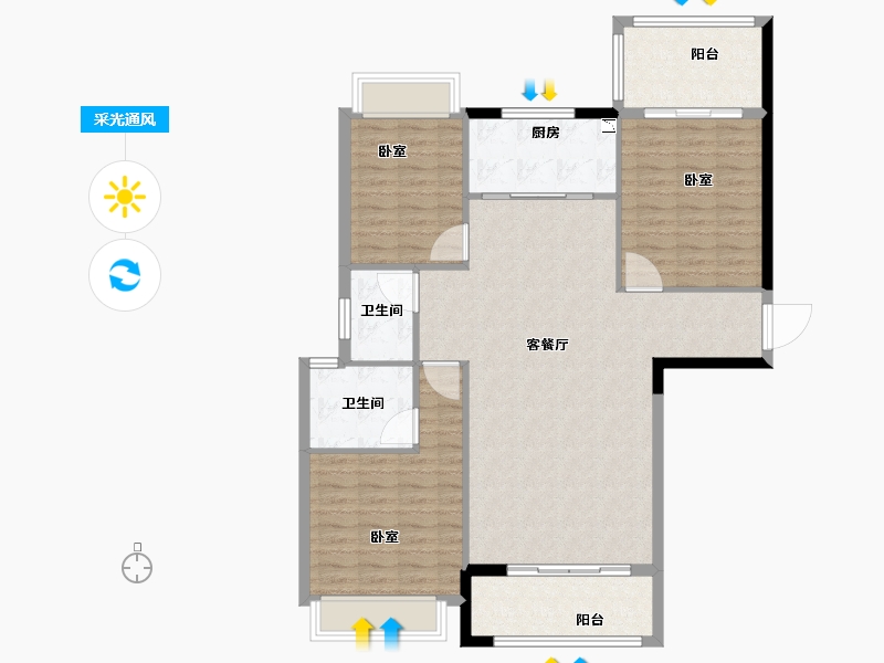 广东省-汕头市-和平金丰广场-110.98-户型库-采光通风