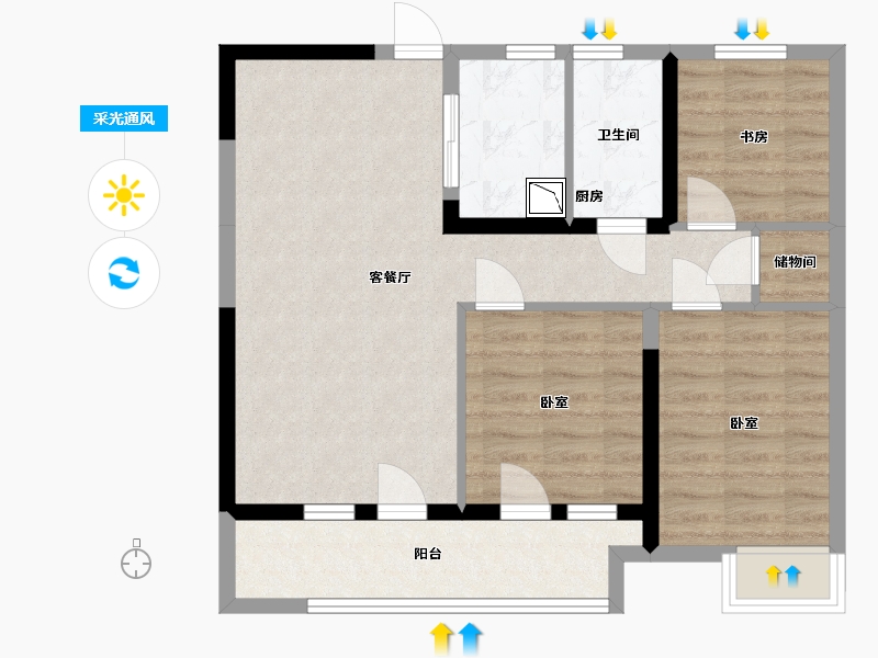 湖北省-武汉市-融创融公馆-74.75-户型库-采光通风