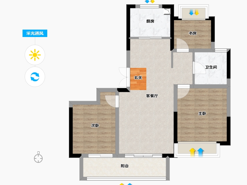 江苏省-常州市-牡丹学府-80.81-户型库-采光通风