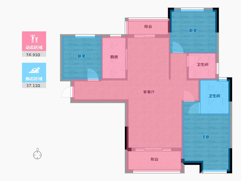 湖北省-武汉市-汉水新城中法印象-84.70-户型库-动静分区