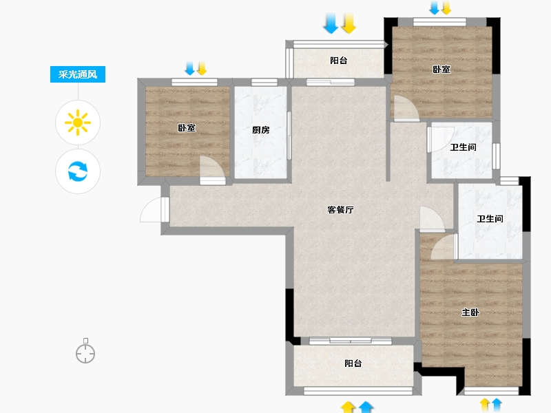 湖北省-武汉市-汉水新城中法印象-84.70-户型库-采光通风